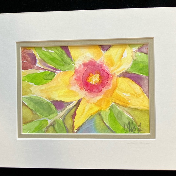 Midsummer Flower “On Heather” An Original Watercolor Painting Matted 5"x7" - Picture 1 of 9